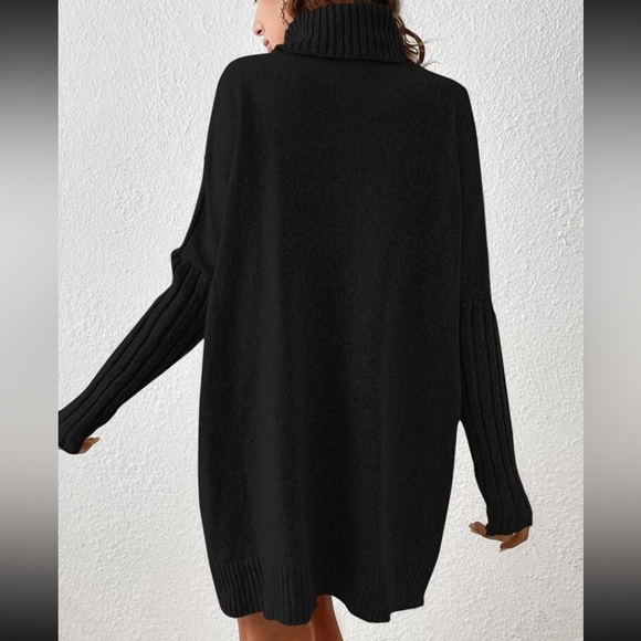 Boho Comfy Turtle Neck Batwing Sleeve Sweater Dress - Picture 6 of 6